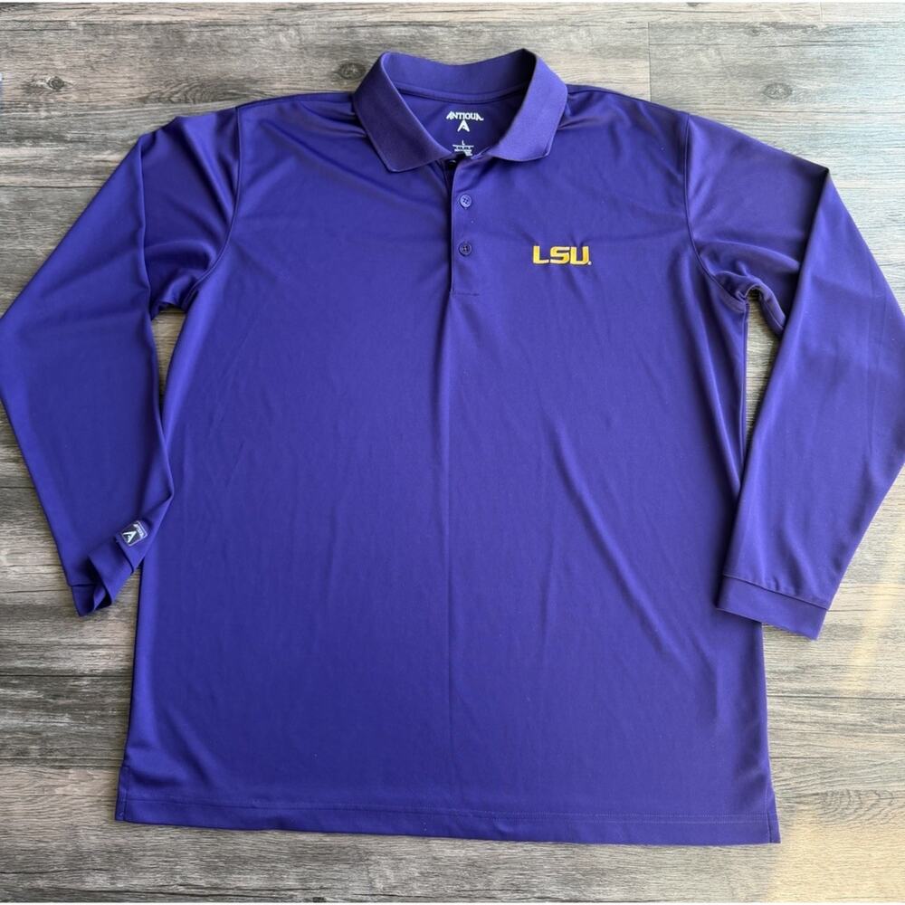 LSU Tigers Polo Shirt Men L Purple Antigua Golf Long Sleeve NCAA Athletic
